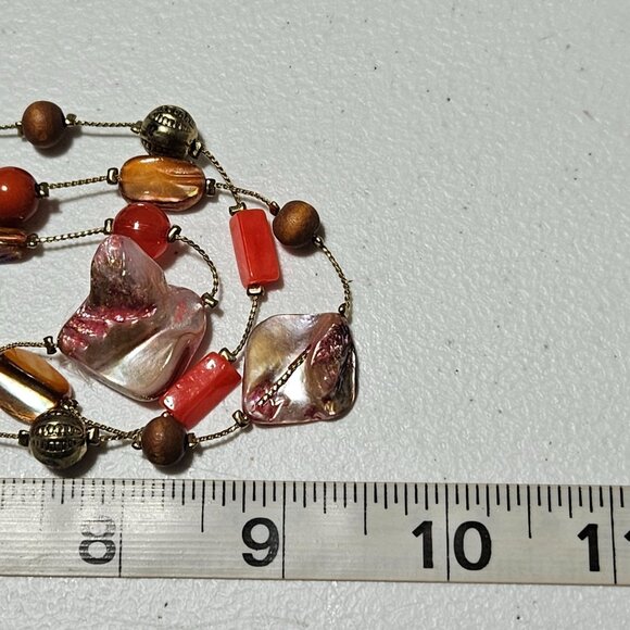 Boho Beaded Chunky Multi Strand Necklace Natural Stone Wood Accents Jewelry - Picture 8 of 8